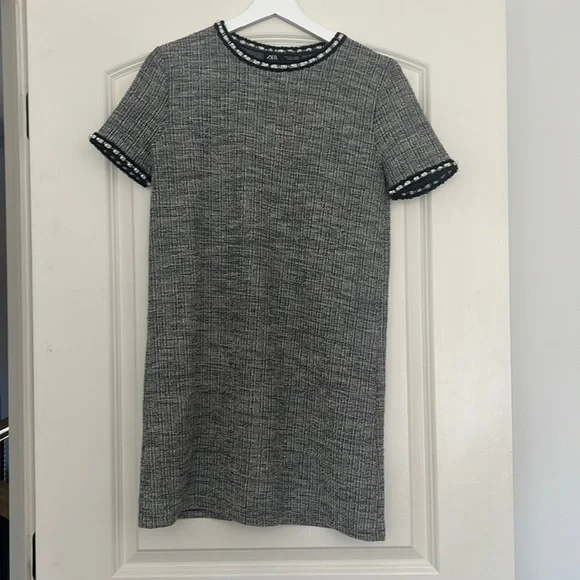 Zara | Dresses | Zara Grey Tweed Short Sleeve Pearl Detail Mini Dress |  Poshmark